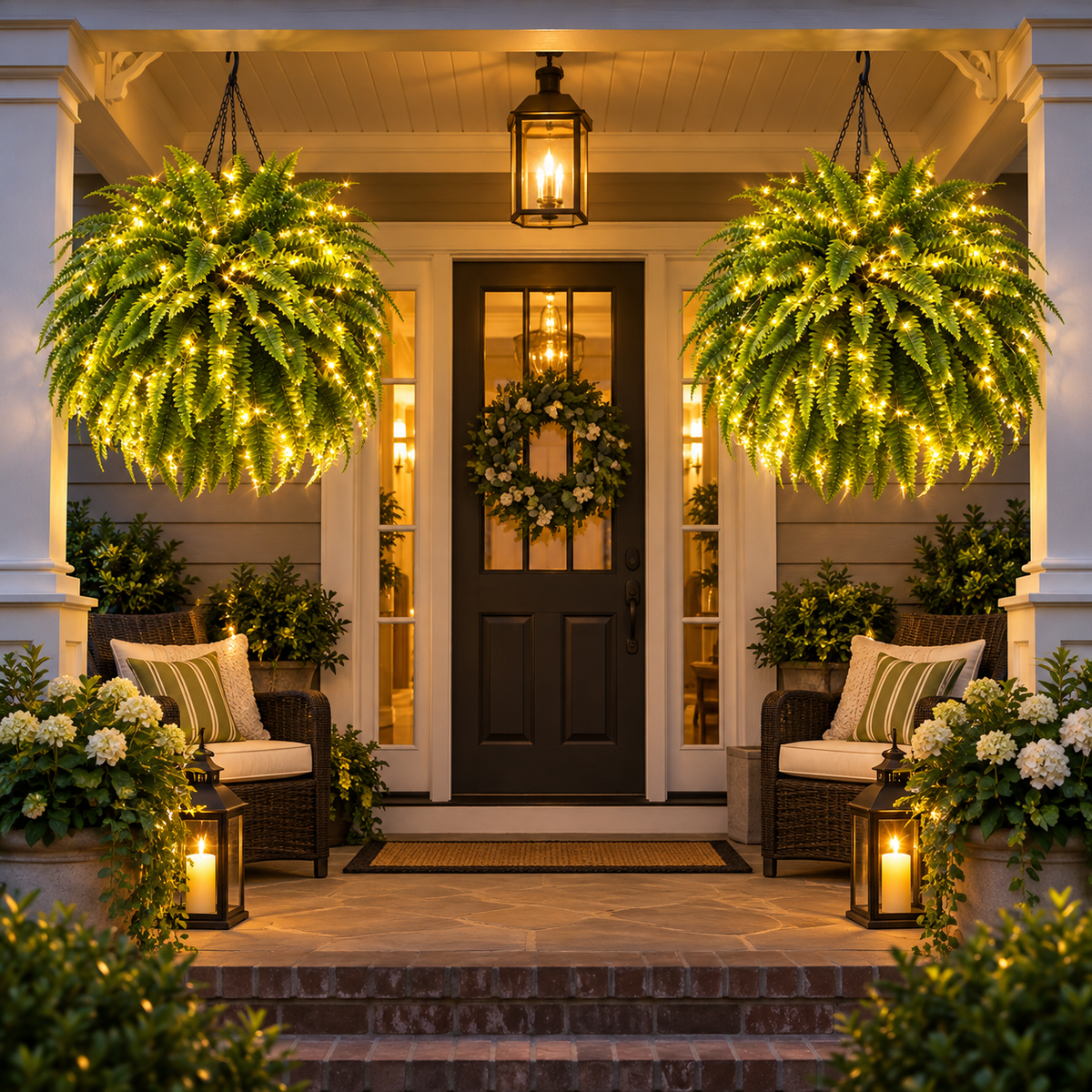 Artificial Boston Fern with Lights – Lifelike Hanging Greenery for Porch & Home