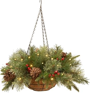 20in Pre-Lit Colonial Fir Christmas Hanging Basket