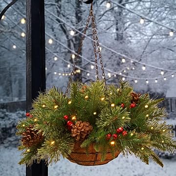 20in Pre-Lit Colonial Fir Christmas Hanging Basket