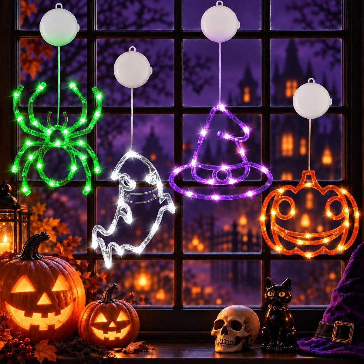 4-Pack Halloween Window Lights with Auto Timer