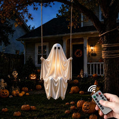 Halloween Ghost Decorations 2026 New 5 FT Large Hanging Swing Ghost with Warm LED Lights Inside, Outdoor Scary Spooky Ghost Decor Hanging Kit for Front Porch, Yard, Tree and Patio Decor