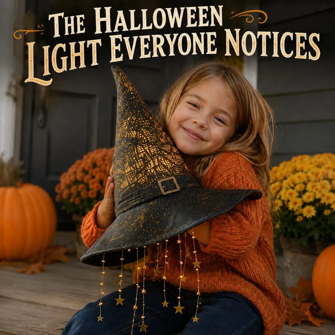 Halloween Lighted Hanging Witch Hats with Star Garland