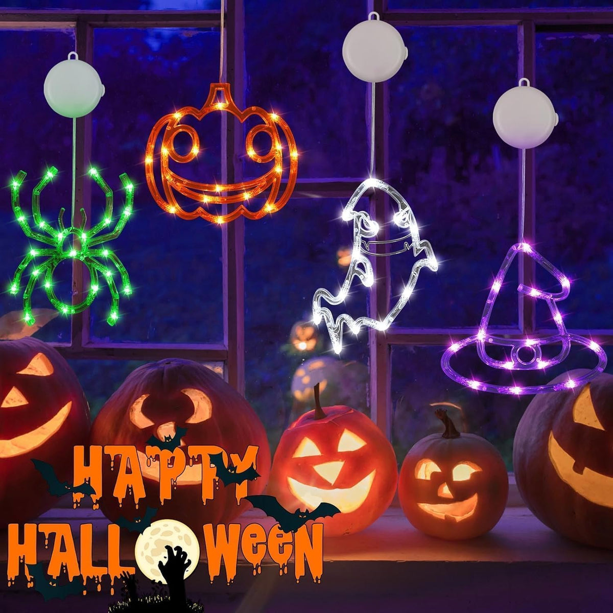 4-Pack Halloween Window Lights with Auto Timer