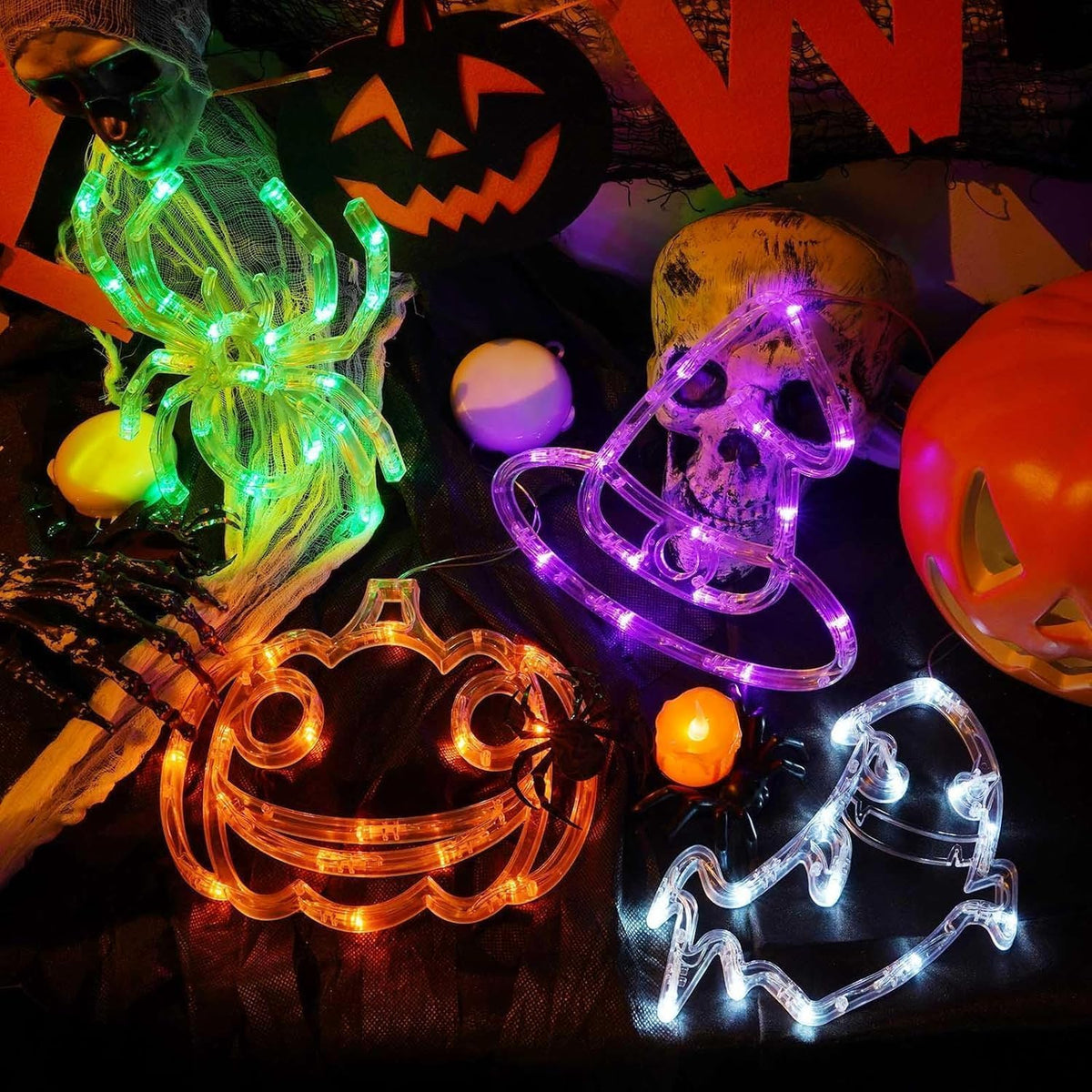 4-Pack Halloween Window Lights with Auto Timer