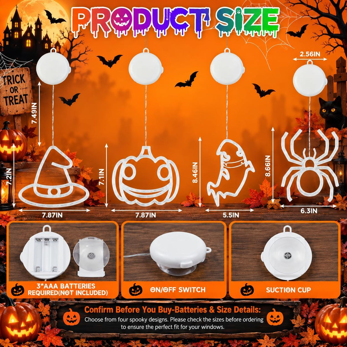 4-Pack Halloween Window Lights with Auto Timer
