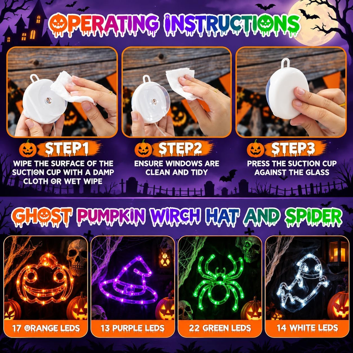 4-Pack Halloween Window Lights with Auto Timer