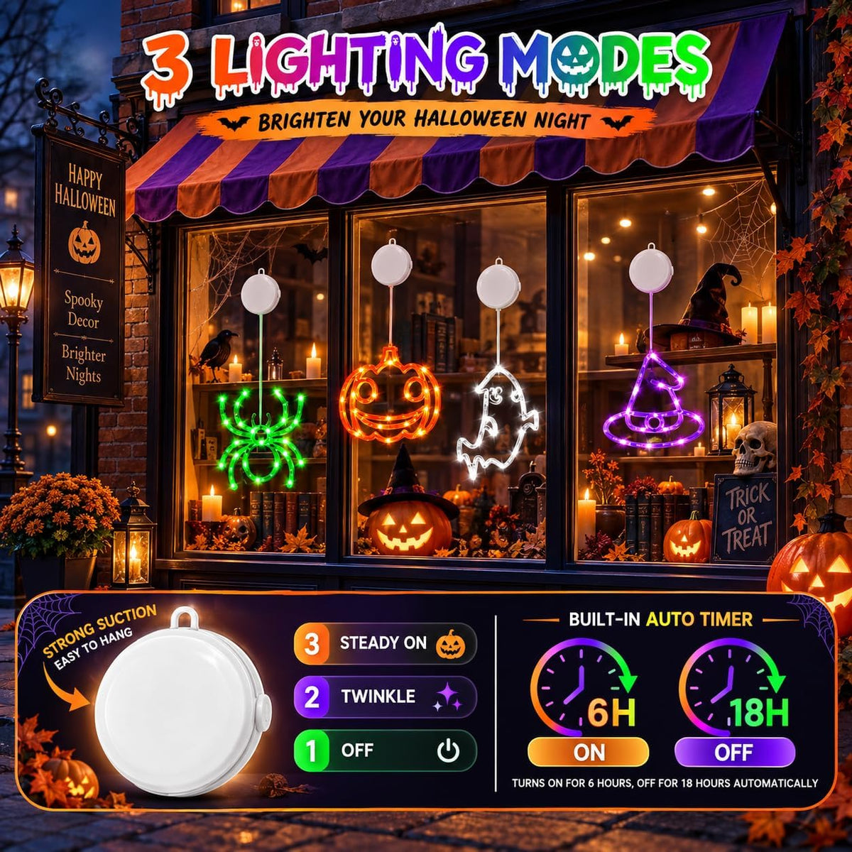 4-Pack Halloween Window Lights with Auto Timer