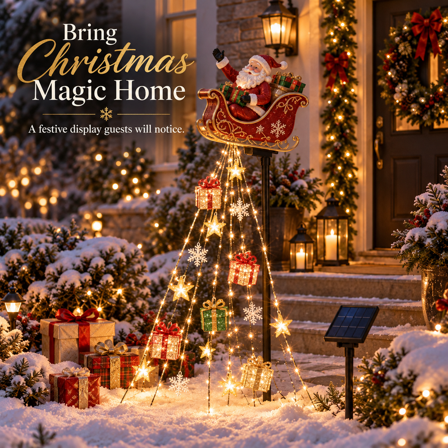 Santa’s Flying Sleigh Gift Cascade Solar Garden Light