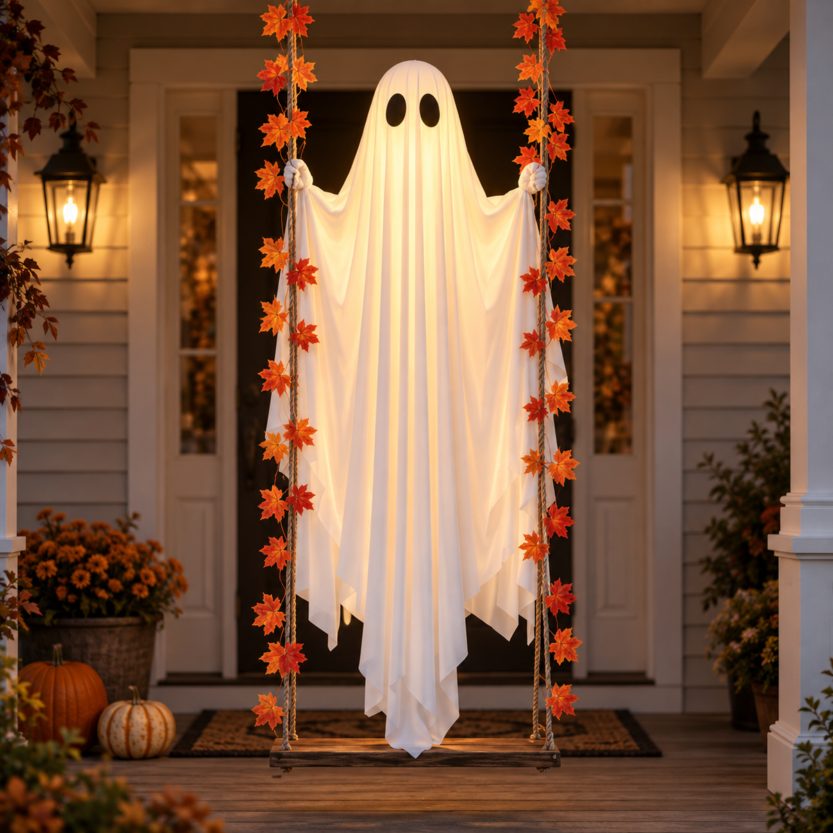 👻 Lighted Hanging Swing Ghost – Spooky Halloween Decor for Porch, Yard & Trees 🎃