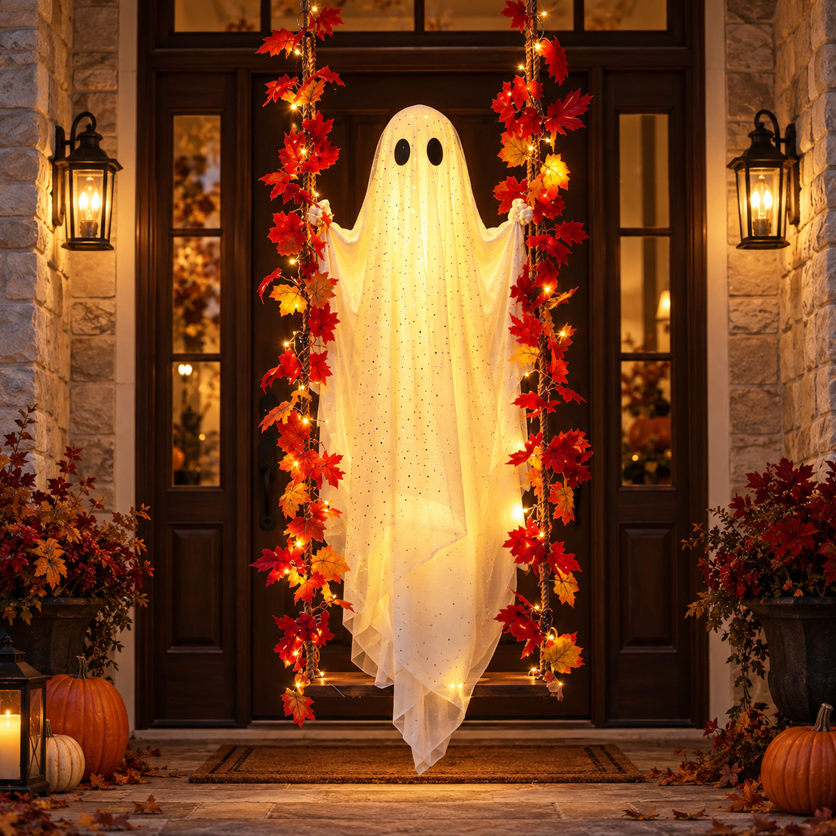 👻 Lighted Hanging Swing Ghost – Spooky Halloween Decor for Porch, Yard & Trees 🎃