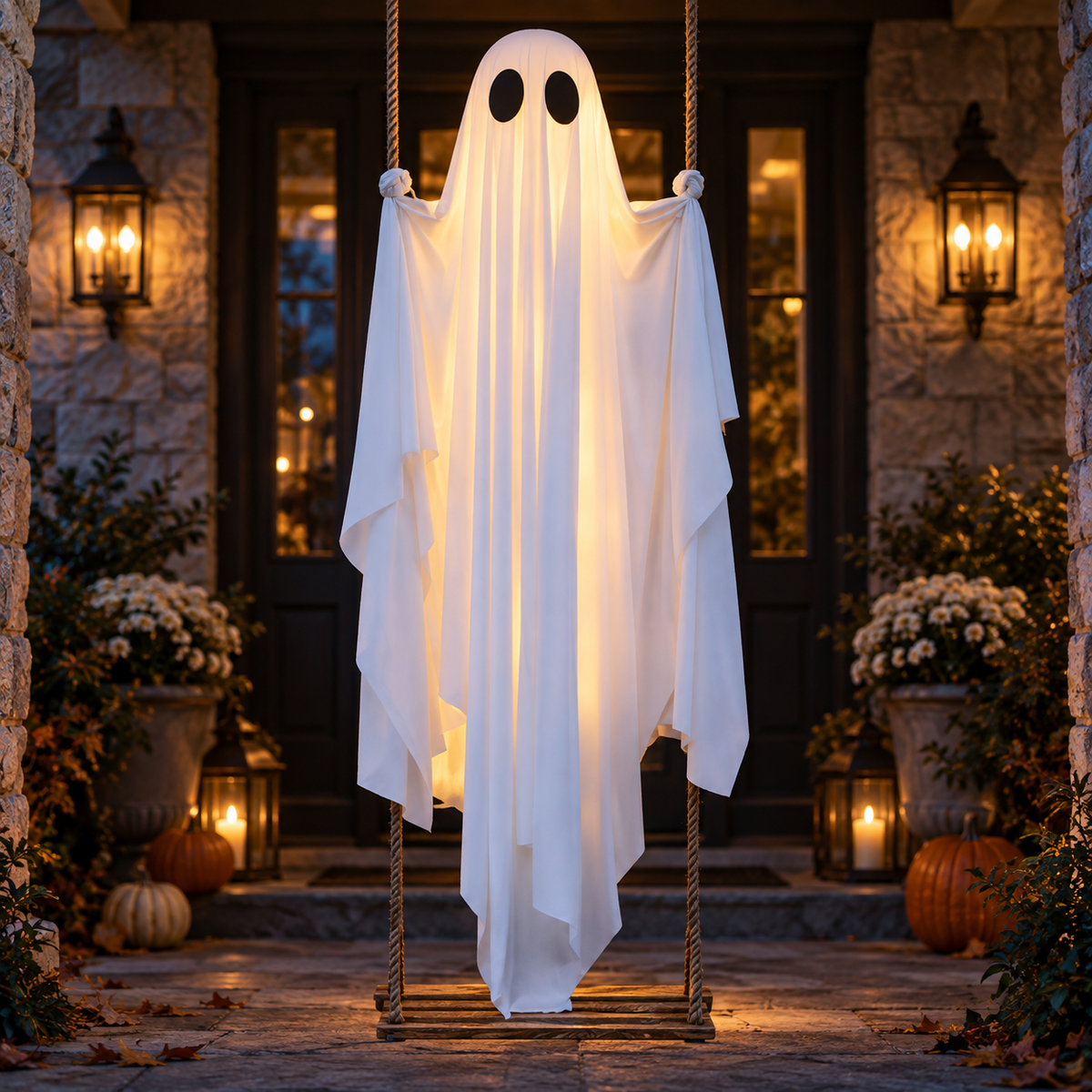 👻 Lighted Hanging Swing Ghost – Spooky Halloween Decor for Porch, Yard & Trees 🎃