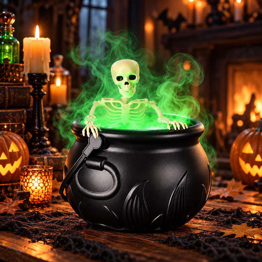 Skeleton Potion Cauldron Light – Create A Magical Halloween Scene With A Spooky Green Glow