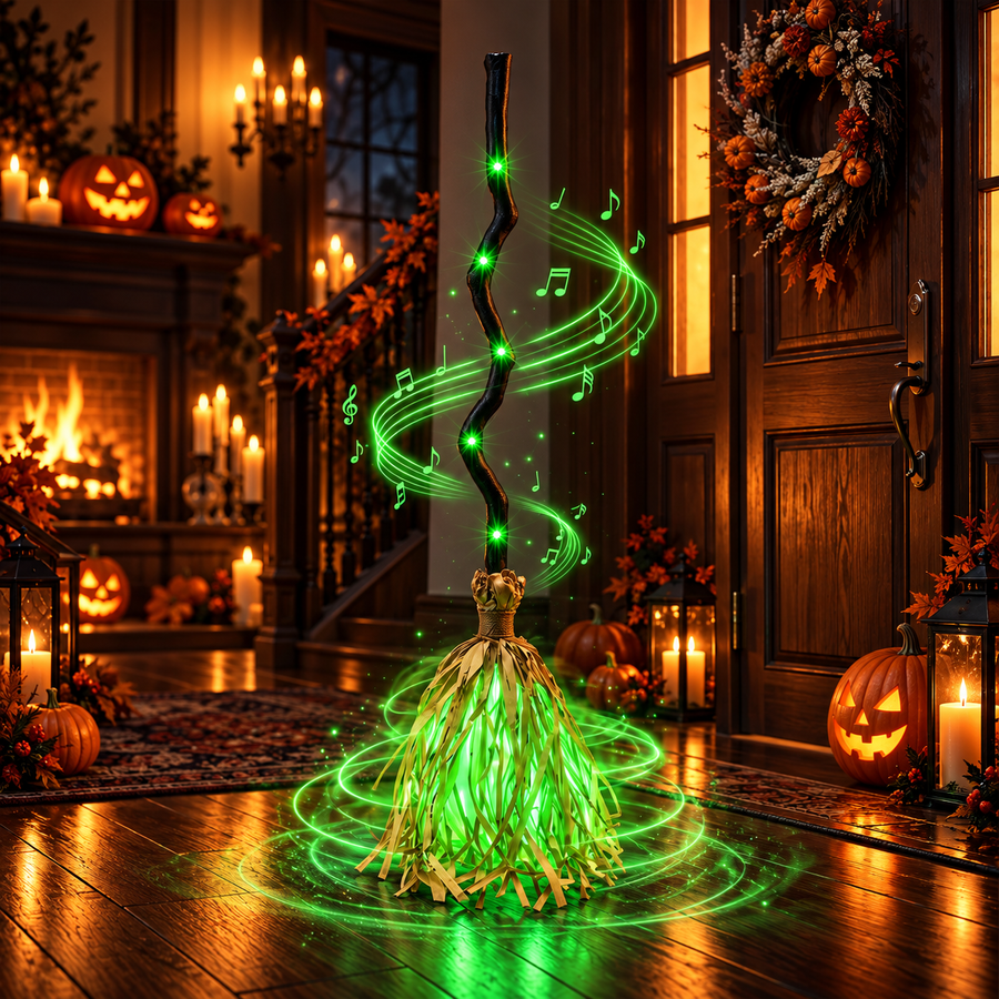 Magical Lighted Witch Broom Halloween Decoration – Enchanted Glow for Porch & Indoor Decor