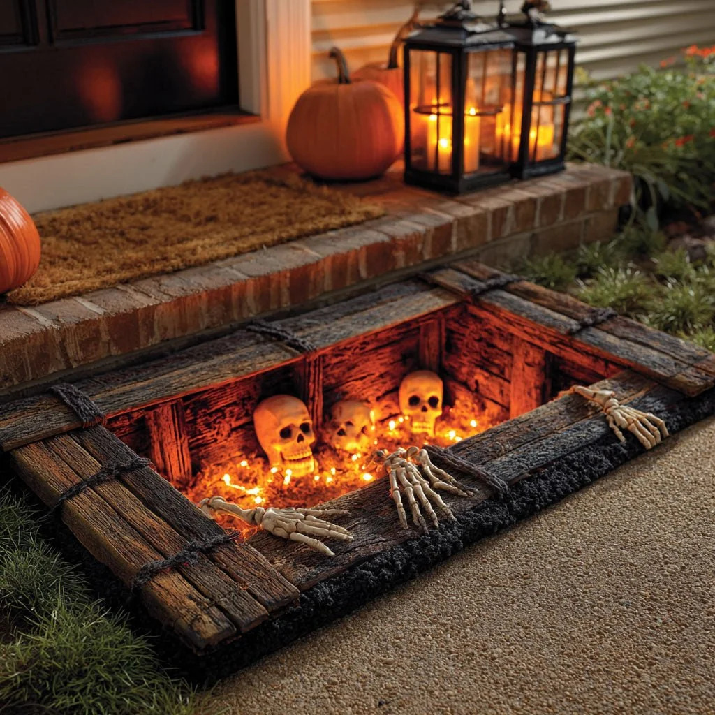 💀 Halloween Skull Graveyard Rug – Spooky Skeleton Entrance Decor 🎃