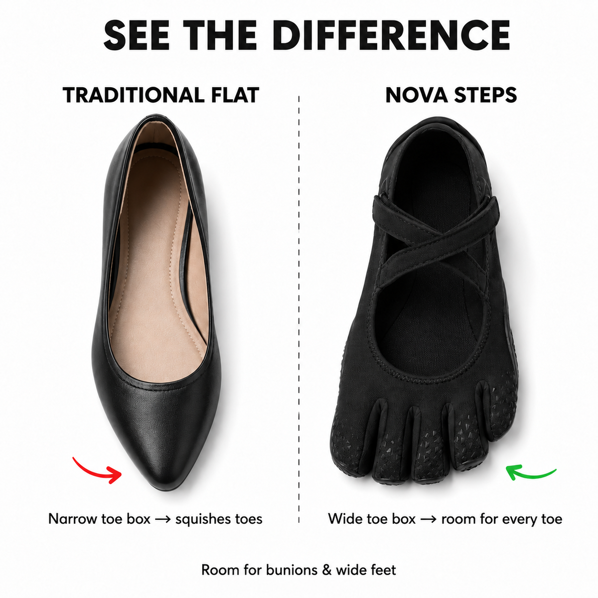 Classic FiveFingers Ballet Flats, Split Toe Design,Breathable Barefoot Comfort
